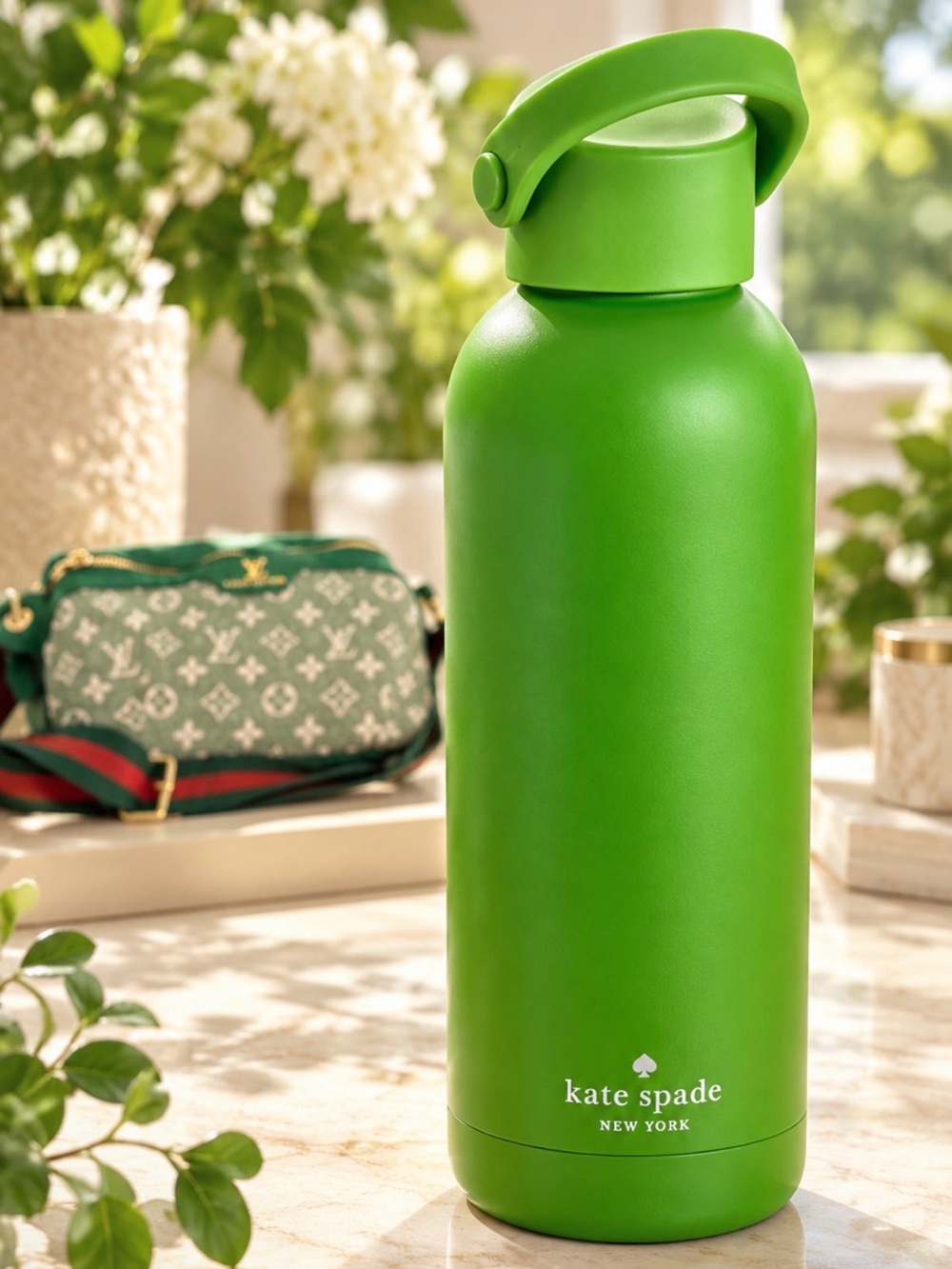 kate spade Bright Green Stainless Steel Water Bottle with Flip Handle